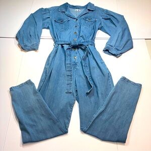 Fashion Nova Denim Belted Jumpsuit 1x Medium Wash Pockets